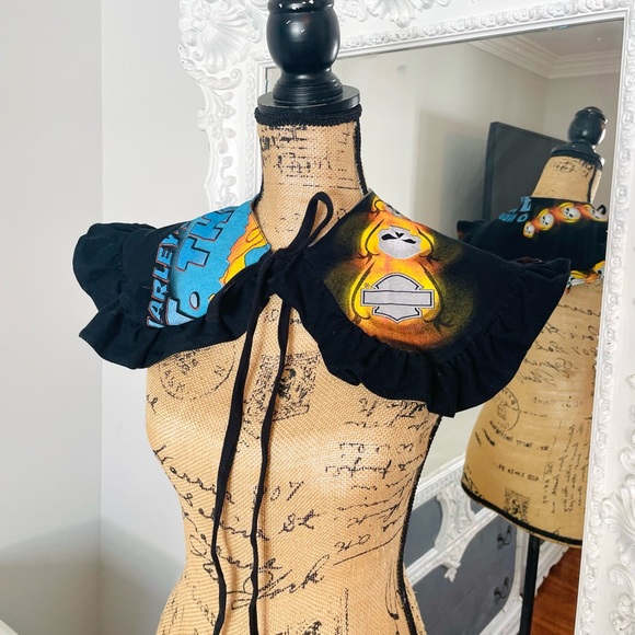 New York Couture Reworked Flames HARLEY DAVIDSON Logo Ruffle Detachable Collar - Picture 6 of 9